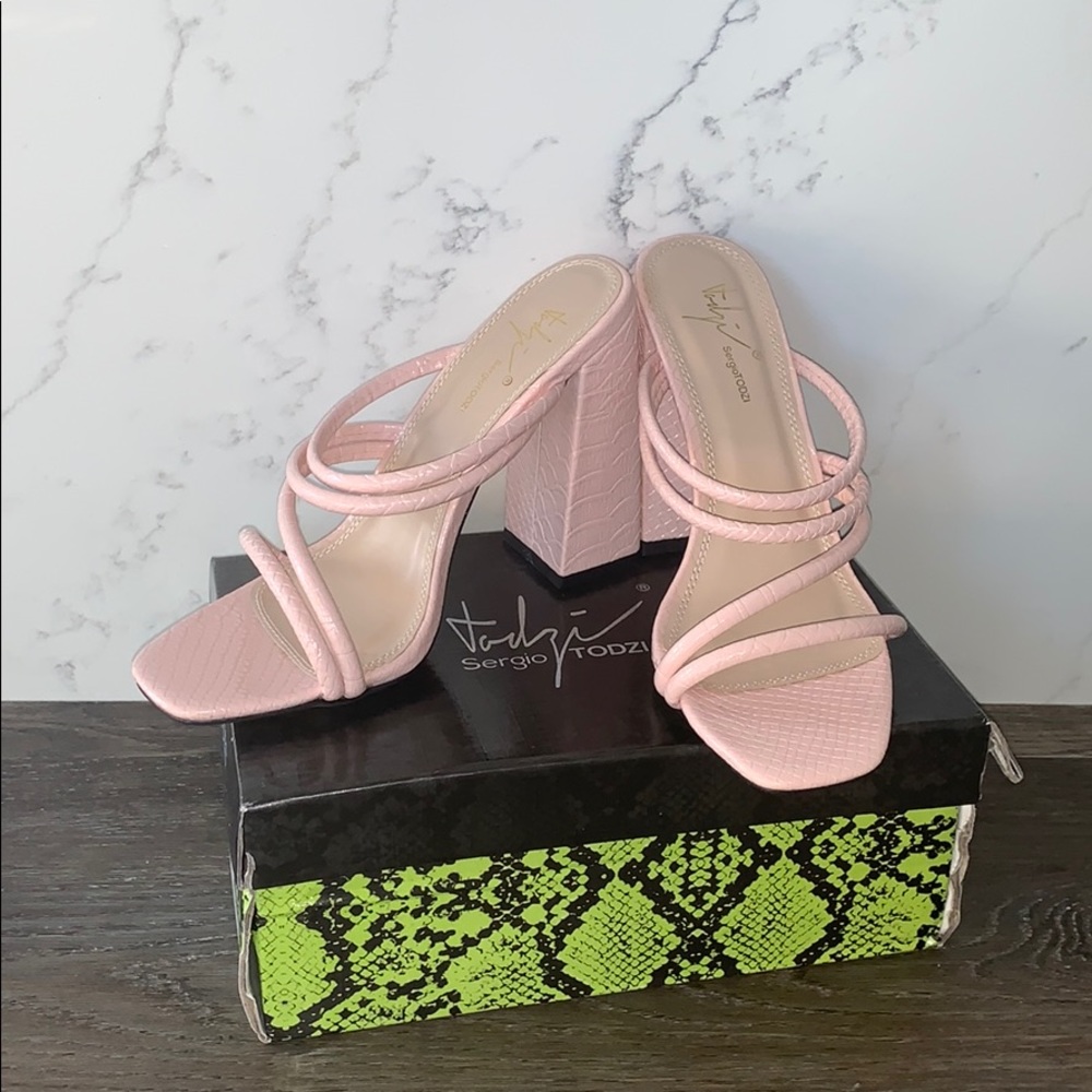 Boohoo Pastel Pink Strap Block Mules